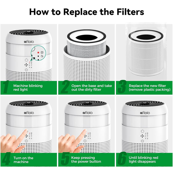Afloia air purifier filter reset button location